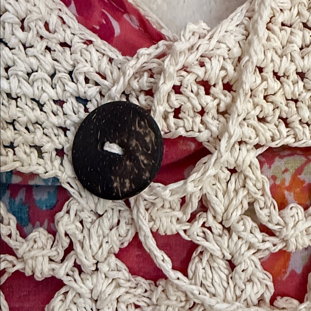 Crochet Lace Market Tote Boho Cream Knit Shoulder Bag Floral Lined NWOT - Picture 4 of 6